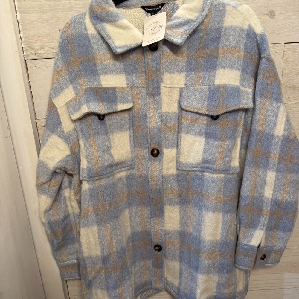 Spring Blue Plaid Shacket - Picture 2 of 2